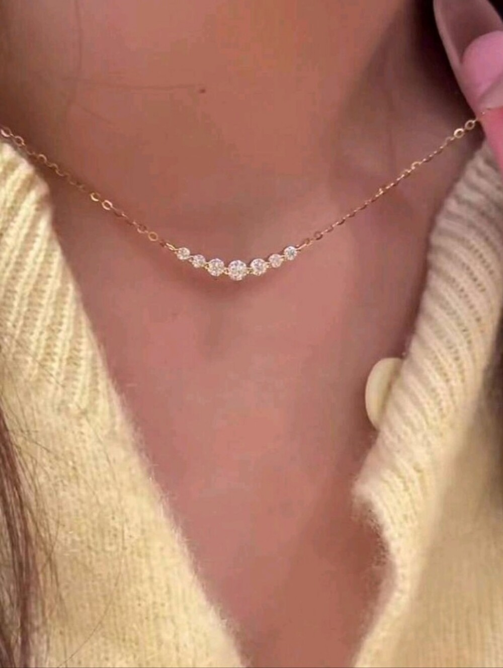 NEW! 14K Gold Plated CZ Curved Bar Necklace - Elegant Delicate & Minimalist